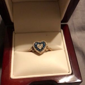 10K Blue & White Diamond Ring